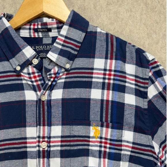 U.S. Polo Assn. Other - US Polo Assn Mens M Blue Red Plaid Stretch Button Down Long Sleeve Shirt Preppy
